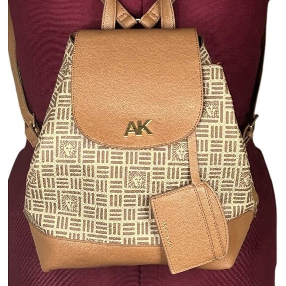 Anne Klein Logo Flap Backpack Purse Tan Faux Leather w/Card Holder New w/o Tags main image 11